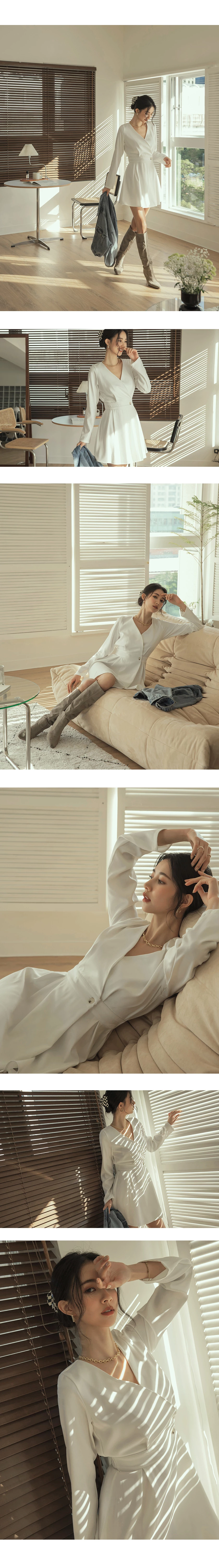 Overlap V Neck Side Button Loose Mini Dress