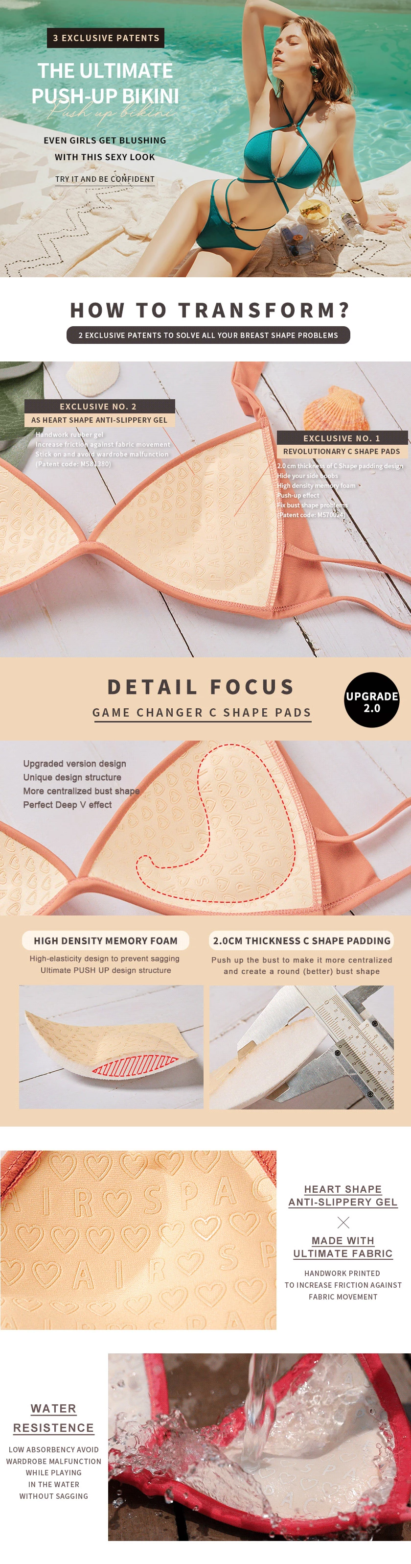 【PUSH IN 】2Way Deep V Hollow Strap One-Piece Swimsuit Bra Padded