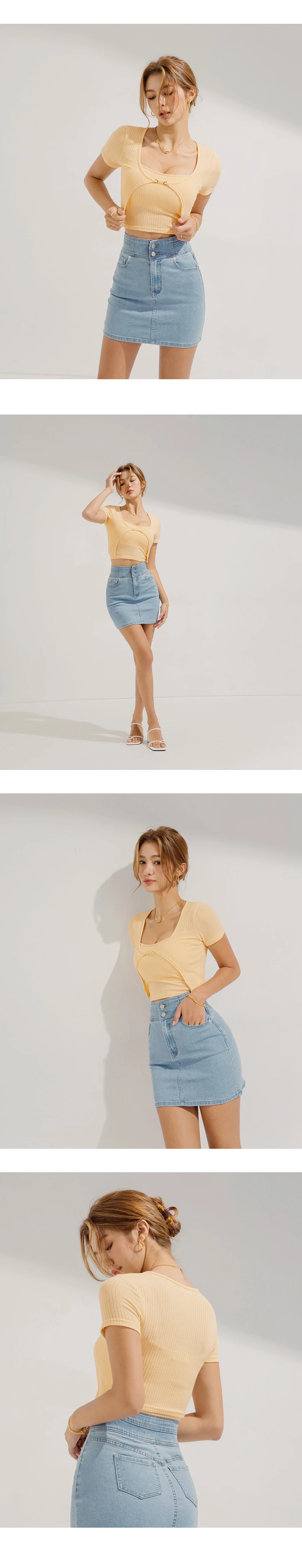 Two-Piece Gold Button Knit Crop Top (With Padding)