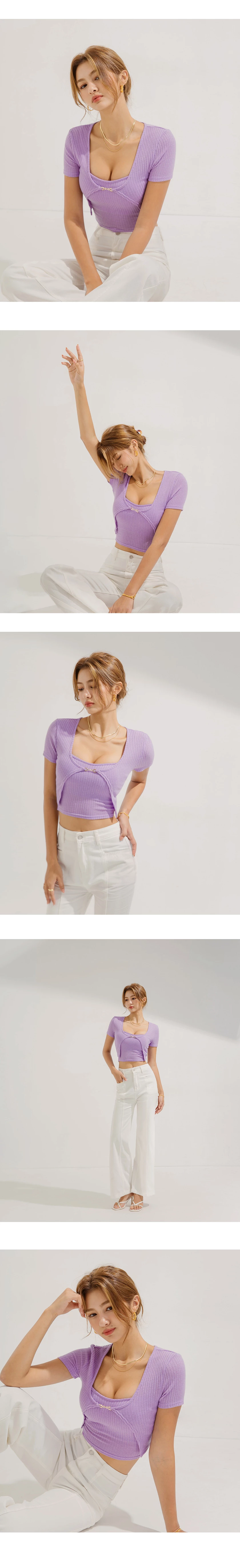 Two-Piece Gold Button Knit Crop Top (With Padding)