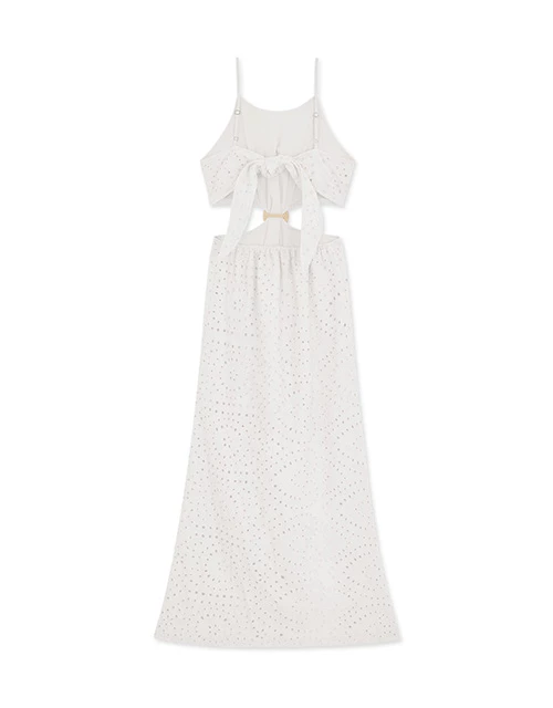 Waist Tie Hollow Maxi Long Dress (with padding)