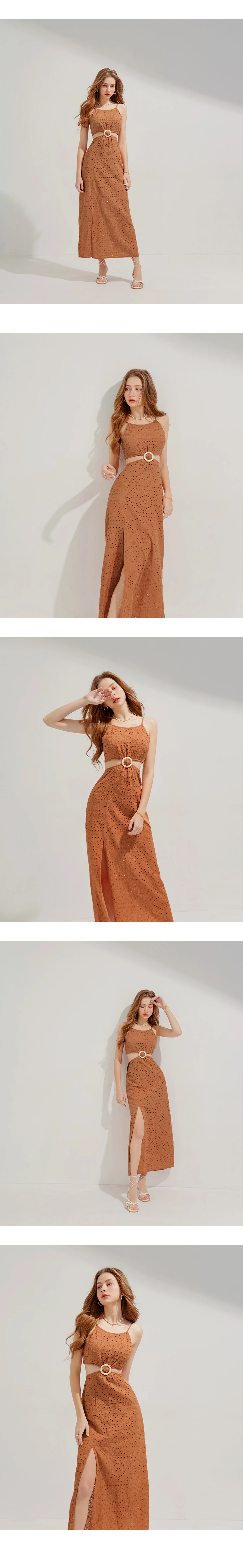 Waist Tie Hollow Maxi Long Dress (with padding)