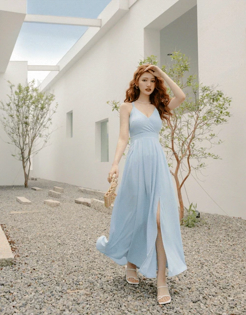 女神風飄逸長洋裝(附胸墊)