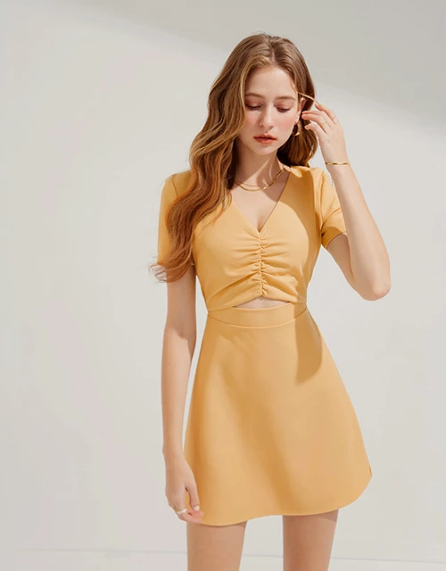 Back Hollow Strap Mini Dress (With Padding) Back Hollow Strap Mini Dress (With Padding)