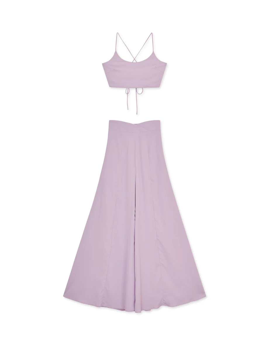 ONE TONE寬擺長褲套裝(附胸墊)