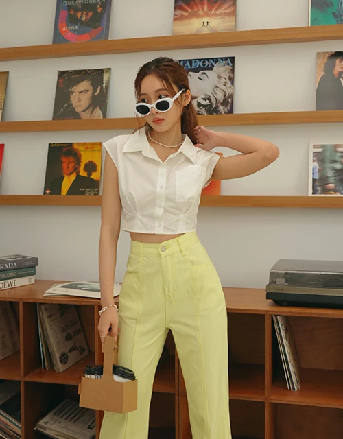 Open Collar Button Down Tank Shirt