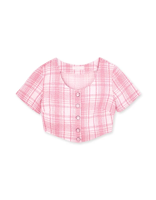 Classic Tweed Checkered Buttoned Top Classic Tweed Checkered Buttoned Top