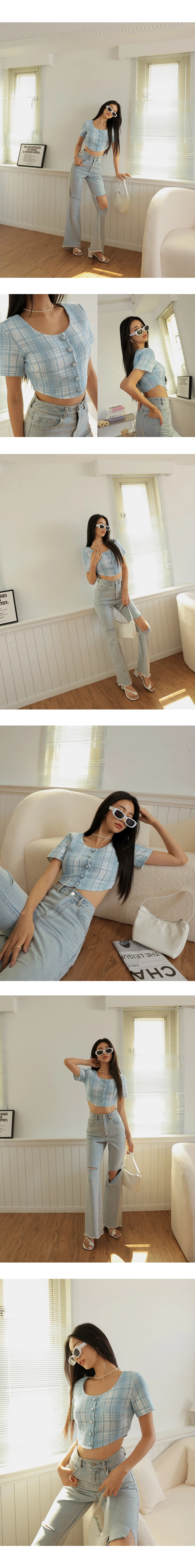 Classic Tweed Checkered Buttoned Top Classic Tweed Checkered Buttoned Top