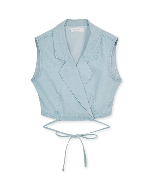 Lapel Collar Denim Jeans Tie-Back Strap Top Lapel Collar Denim Jeans Tie-Back Strap Top