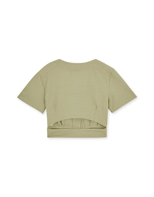 V Neck Back Cut Out Buttoned Top