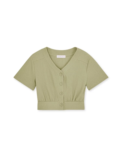 V Neck Back Cut Out Buttoned Top