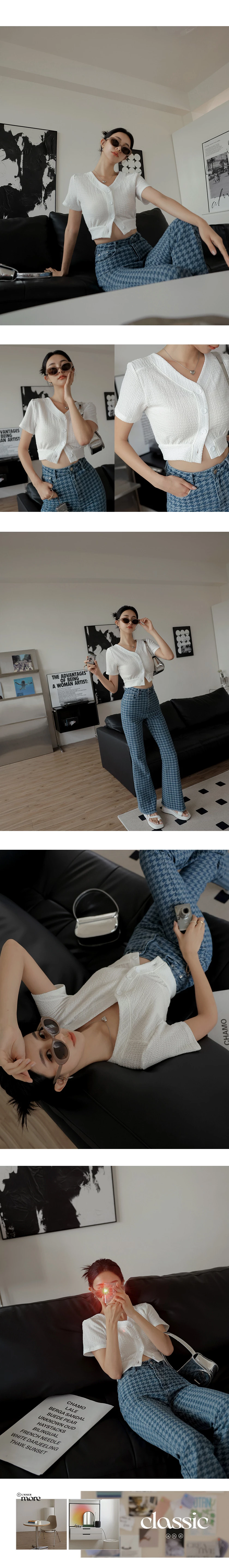 V Neck Back Cut Out Buttoned Top