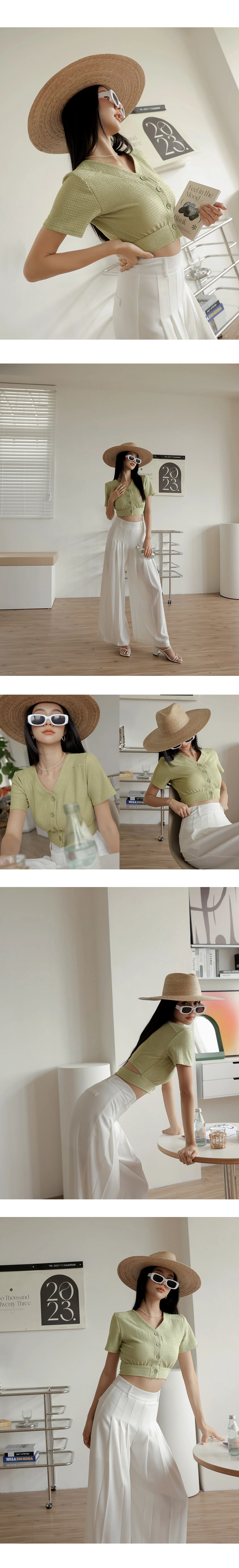 V Neck Back Cut Out Buttoned Top