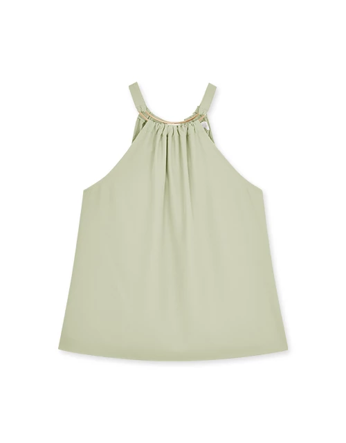 Gold Chain Halter Tie Ribbon Top