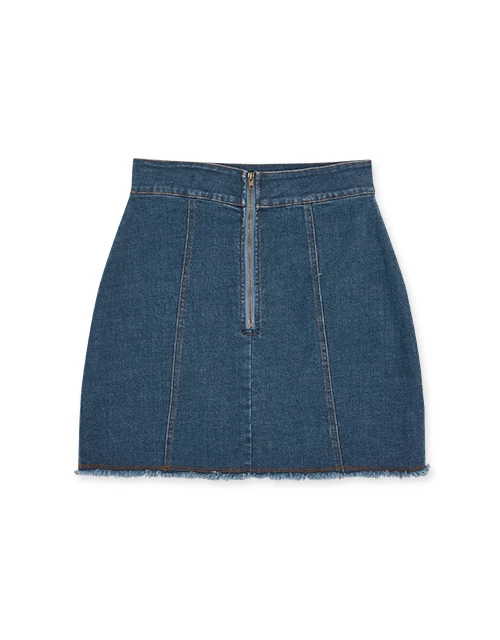 Detailed Distressed Hem Denim Jeans Skirt