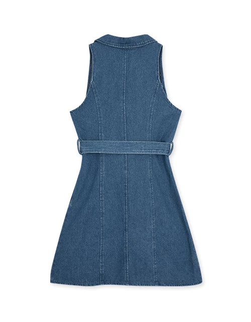 Open Collar Denim Vest Mini Dress (With Belt) Open Collar Denim Vest Mini Dress (With Belt)