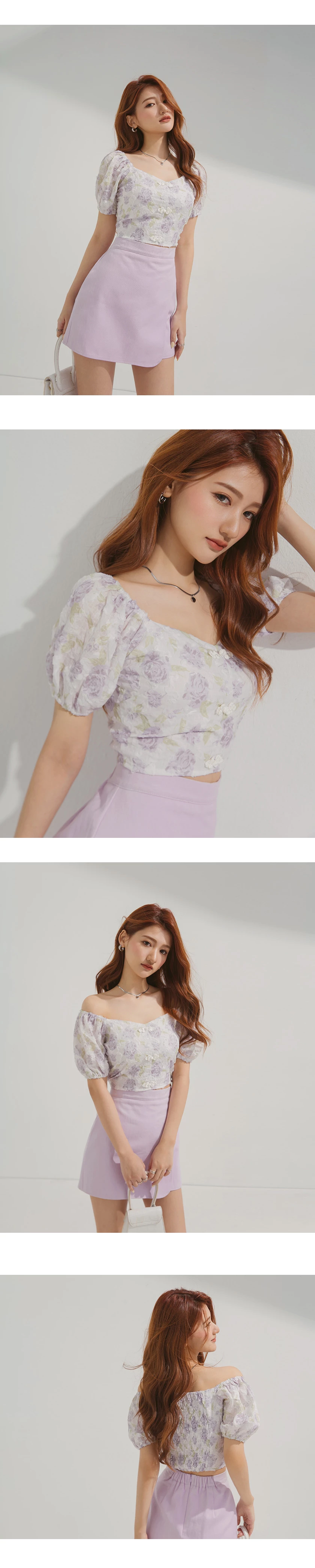 Qipao TOP 2WAY Floral Cheongsam Top Off Shoulder Puff Sleeves Qipao TOP 2WAY Floral Cheongsam Top Off Shoulder Puff Sleeves