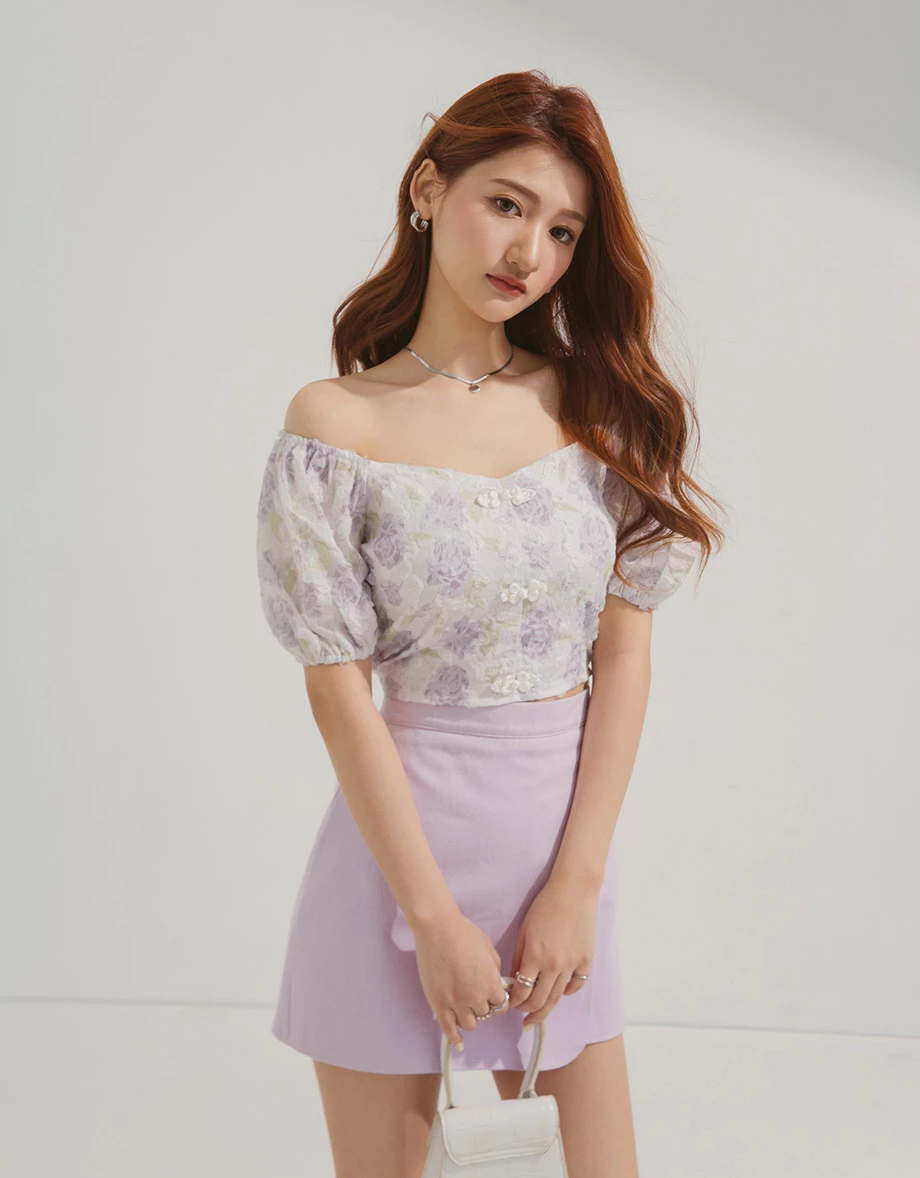 Qipao TOP 2WAY Floral Cheongsam Top Off Shoulder Puff Sleeves Qipao TOP 2WAY Floral Cheongsam Top Off Shoulder Puff Sleeves