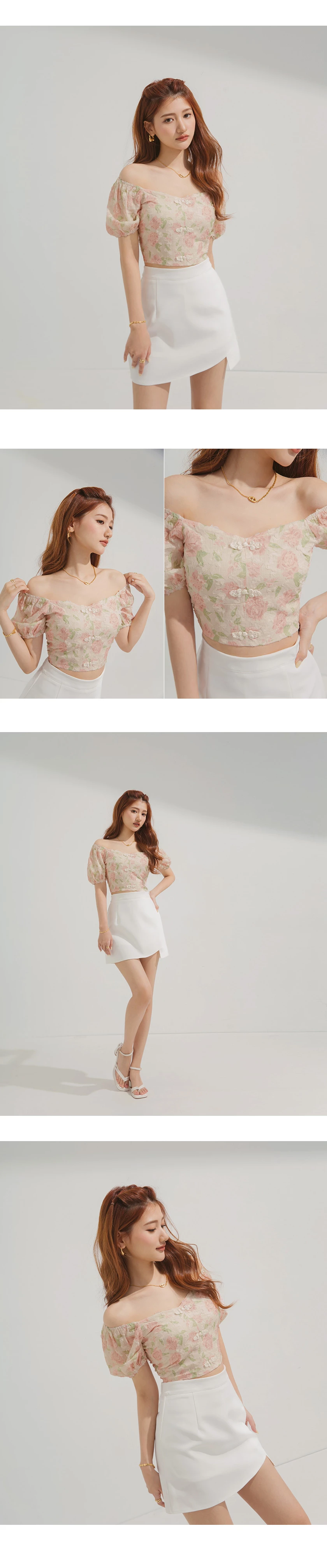 Qipao TOP 2WAY Floral Cheongsam Top Off Shoulder Puff Sleeves Qipao TOP 2WAY Floral Cheongsam Top Off Shoulder Puff Sleeves
