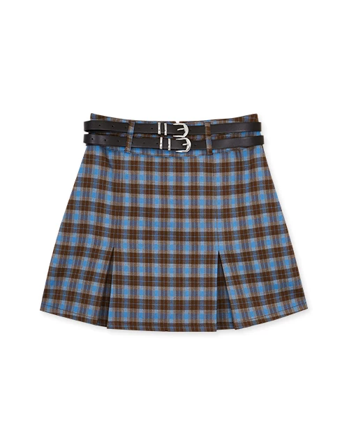 【Benefit】Preppy Style Checkered Short Skort (With Belts)