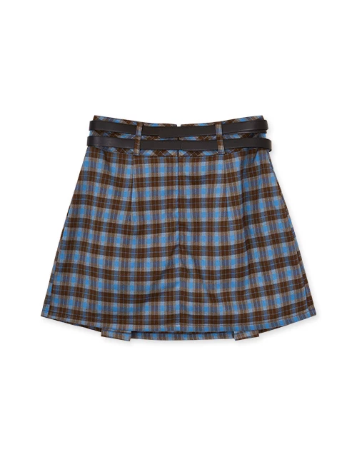 【Benefit】Preppy Style Checkered Short Skort (With Belts)