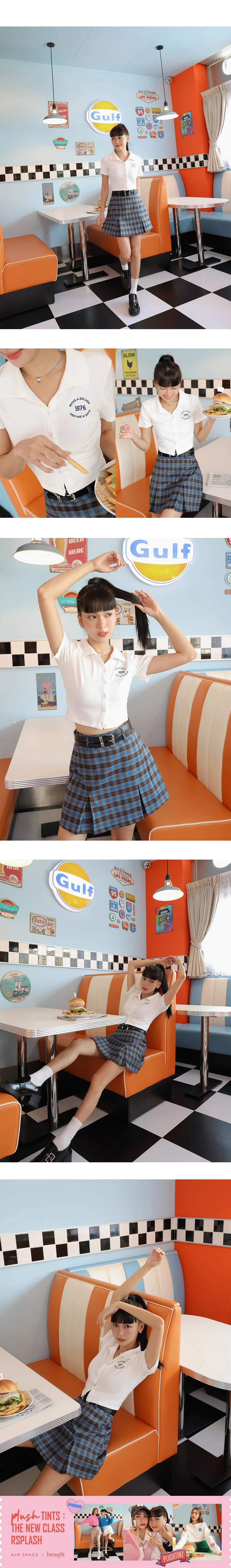 【Benefit】Preppy Style Checkered Short Skort (With Belts)