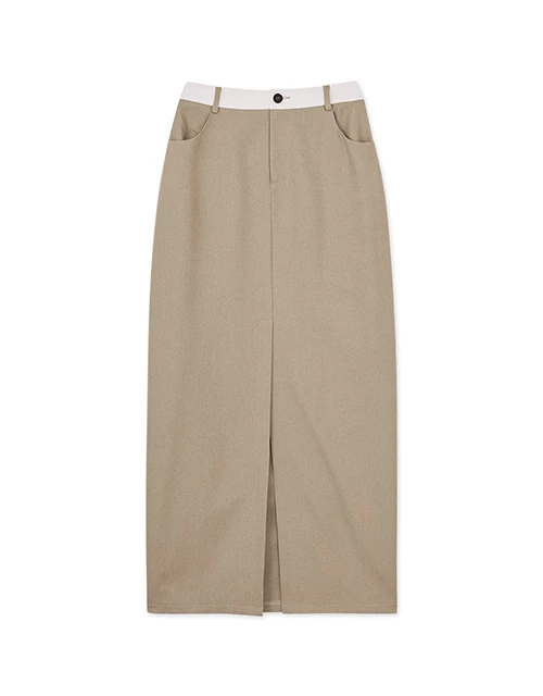 Ready Stock【Elecher's Design】Stylish Contrast Color Front Slit Suit Maxi Maxi Long Skirt