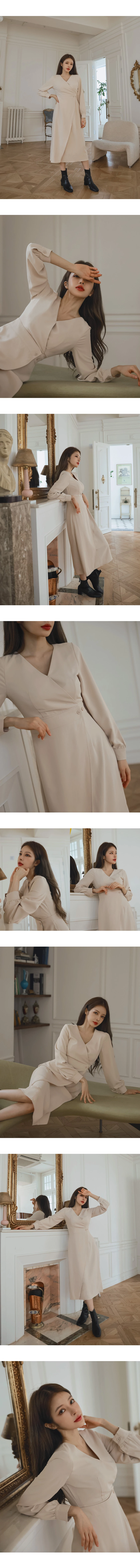 V領收腰襯衫長洋裝