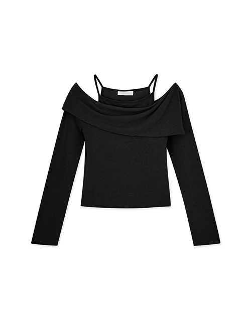 Faux 2 Piece Off-shoulder Top (With Padding)