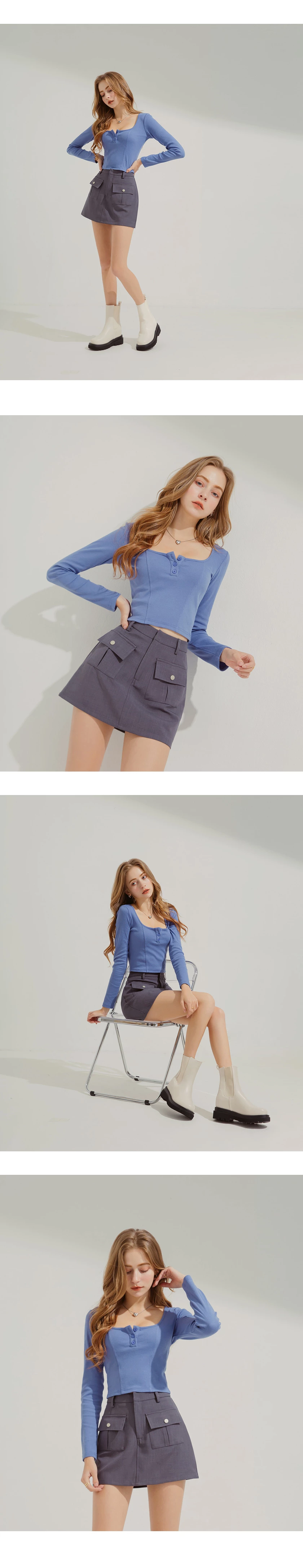 Plain Square Neck Knit Top