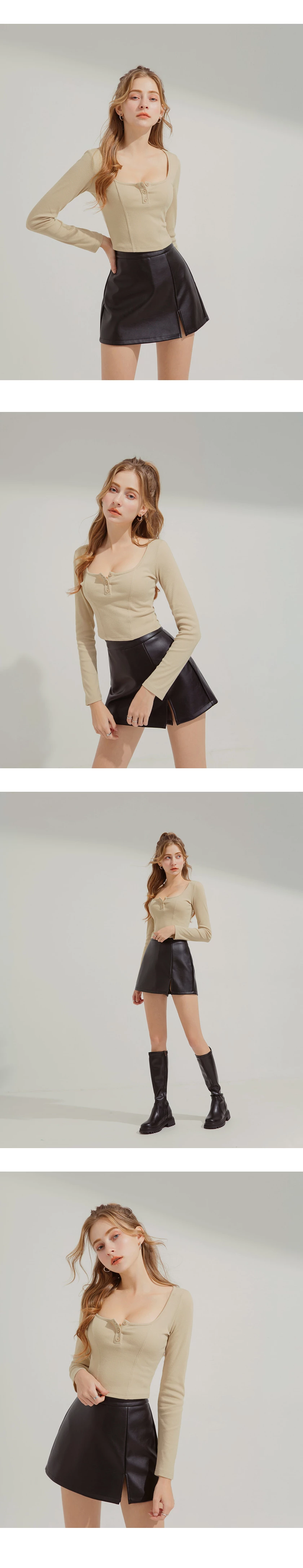 Plain Square Neck Knit Top