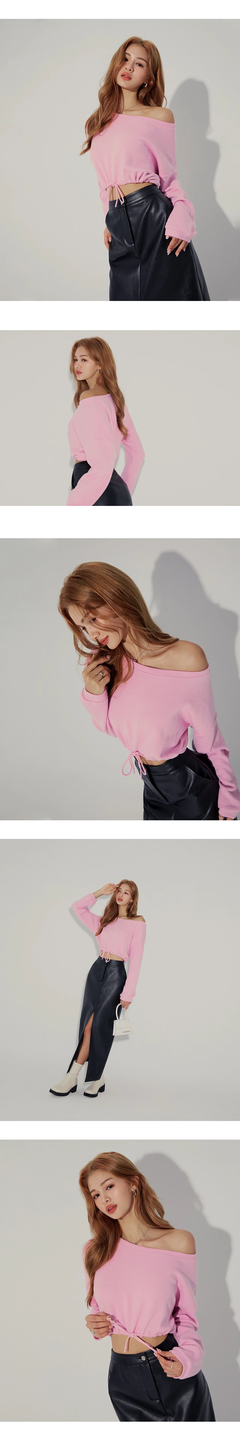 Slant Shoulder Casual Drawstring Top Slant Shoulder Casual Drawstring Top