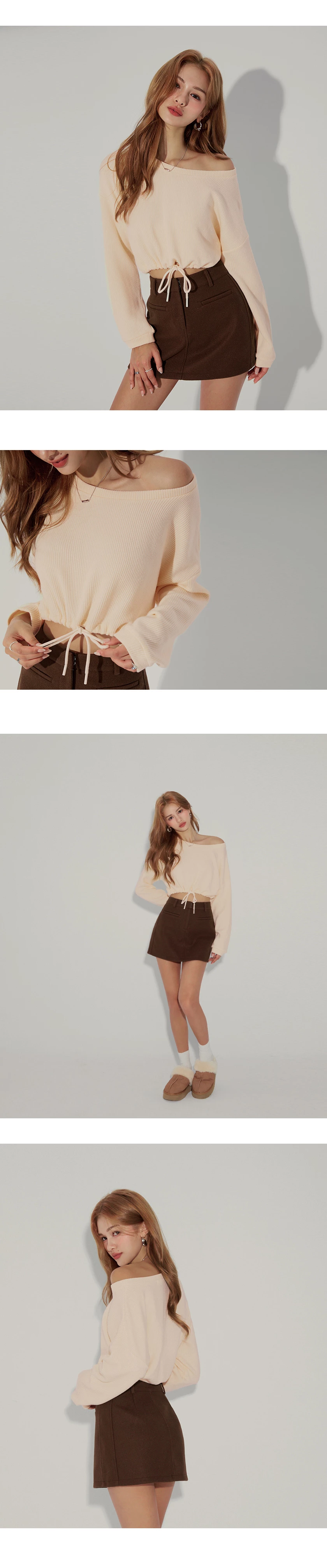 Slant Shoulder Casual Drawstring Top Slant Shoulder Casual Drawstring Top
