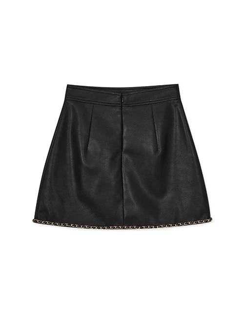 Gold Chain Faux Leather Mini Skirt