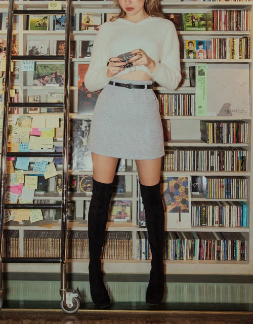 Glitter Tweed Mini Skirt (With Belt)