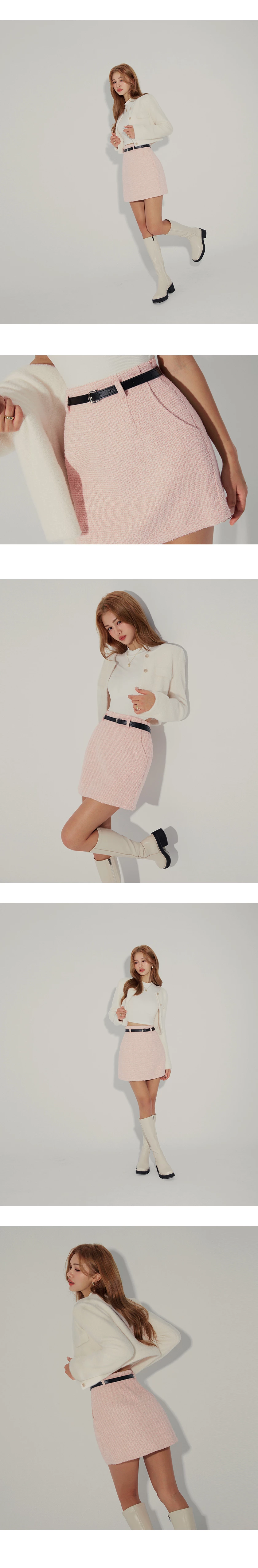 Glitter Tweed Mini Skirt (With Belt)