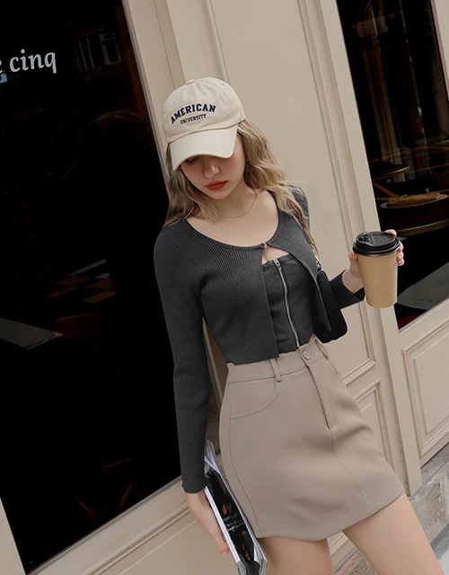 2WAY拉鍊針織上衣