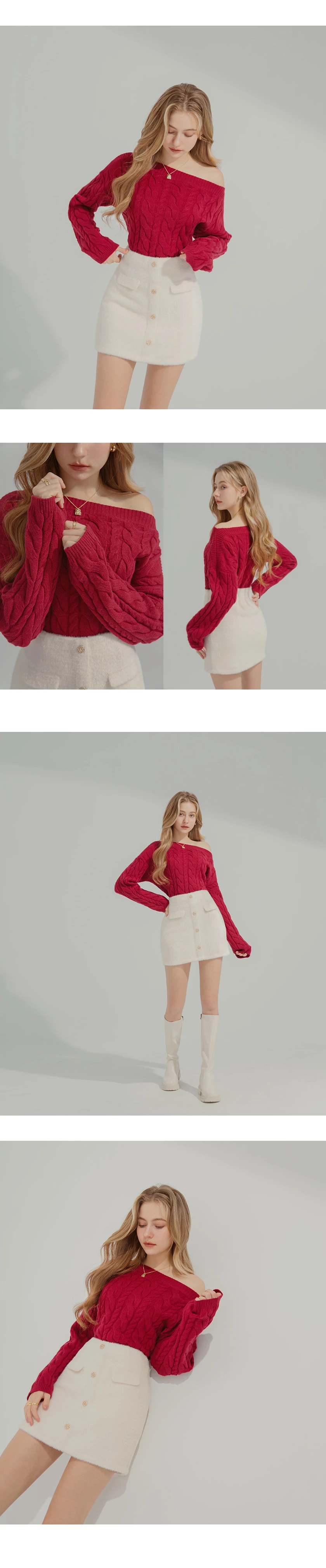 Off-shoulder Twist Knit Top