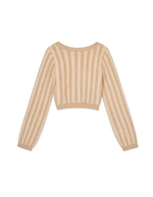 Contrast Color Striped Fleece Knit Top Contrast Color Striped Fleece Knit Top