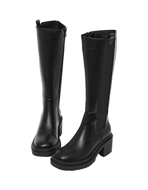 側拉鍊鬆緊中跟長靴