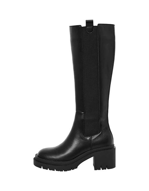 側拉鍊鬆緊中跟長靴