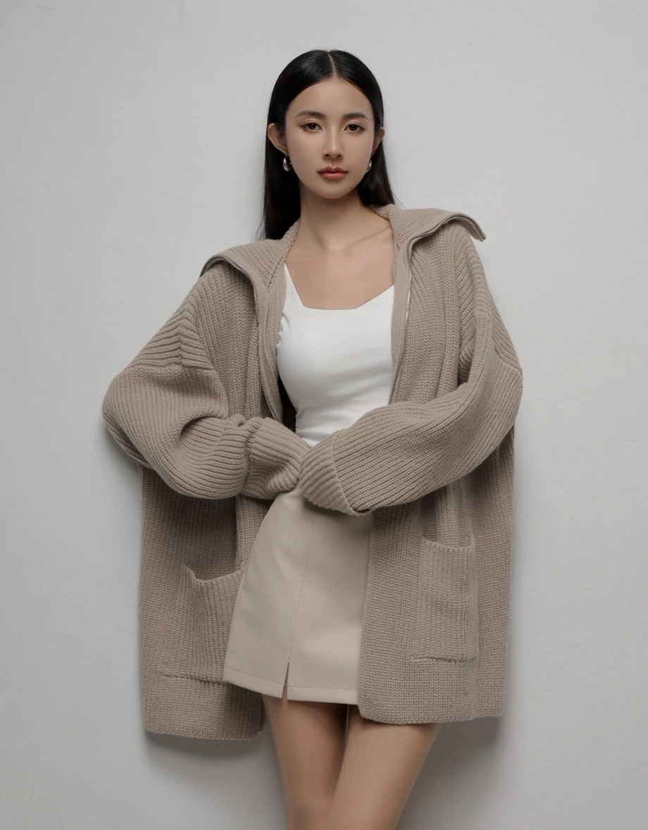 Zip Slit Tailored Knit Cardigan