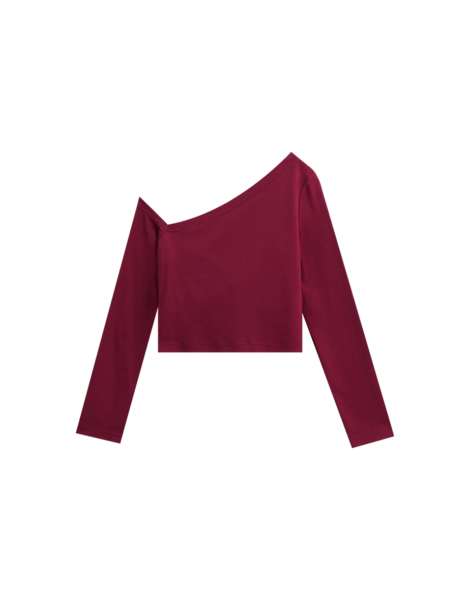 Sloping Shoulder Smooth Long Sleeve Top (With Padding)