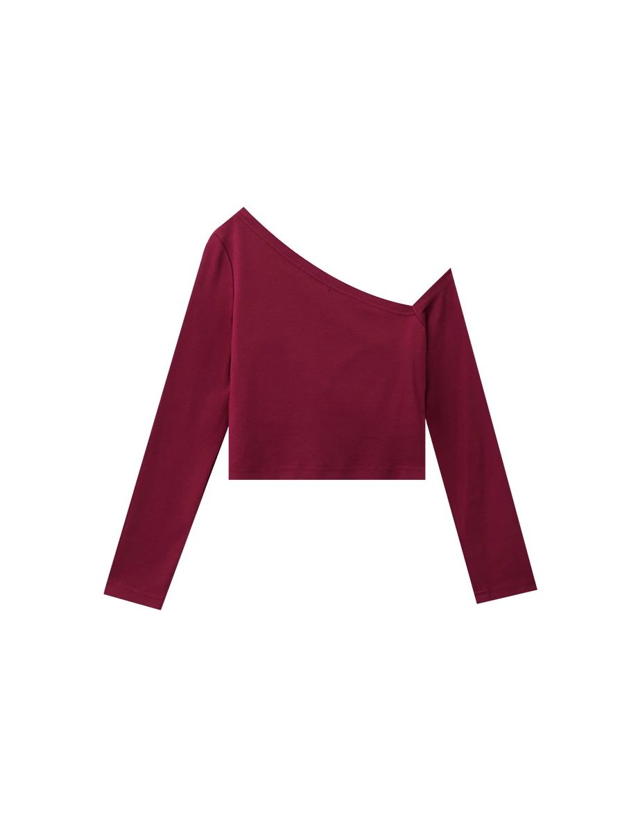 Sloping Shoulder Smooth Long Sleeve Top (With Padding)