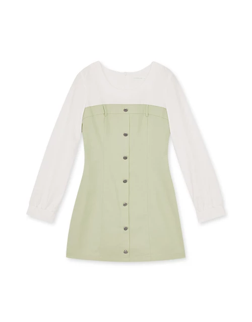 Faux 2 Peice Spliced Round Neck Shirt Mini Dress