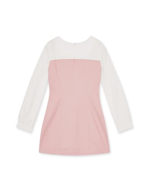 拼接圓領襯衫短洋裝