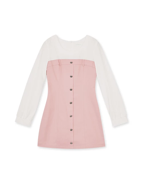 拼接圓領襯衫短洋裝