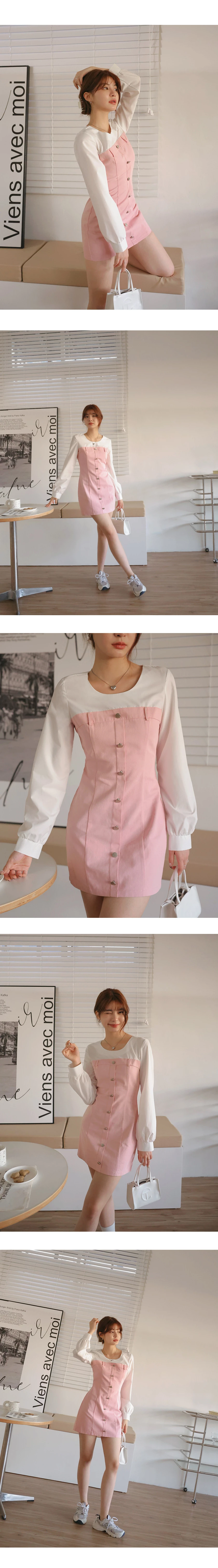 拼接圓領襯衫短洋裝