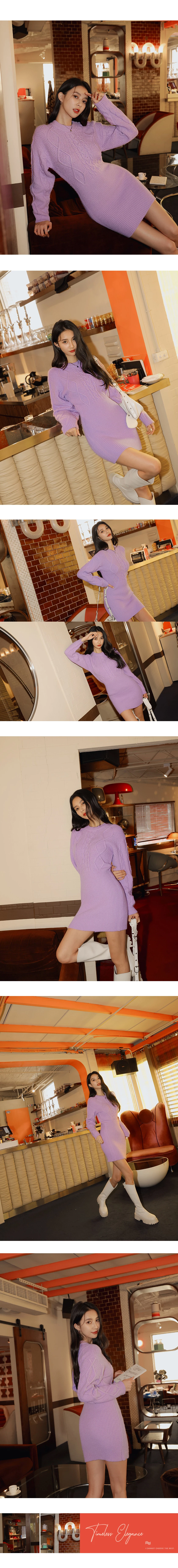 半高領麻花針織包臀短洋裝 半高領麻花針織包臀短洋裝