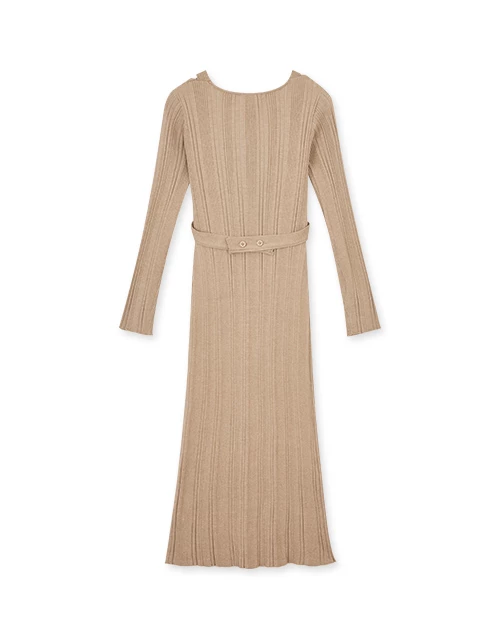 交叉鏤空直紋包臀長洋裝